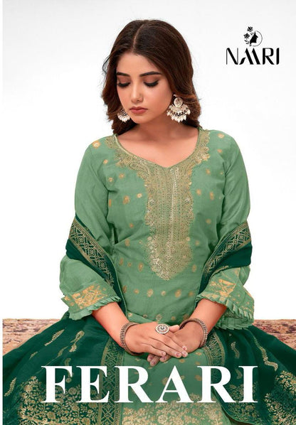 Ferari Naari Muslin Jacquard Pant Style Suits