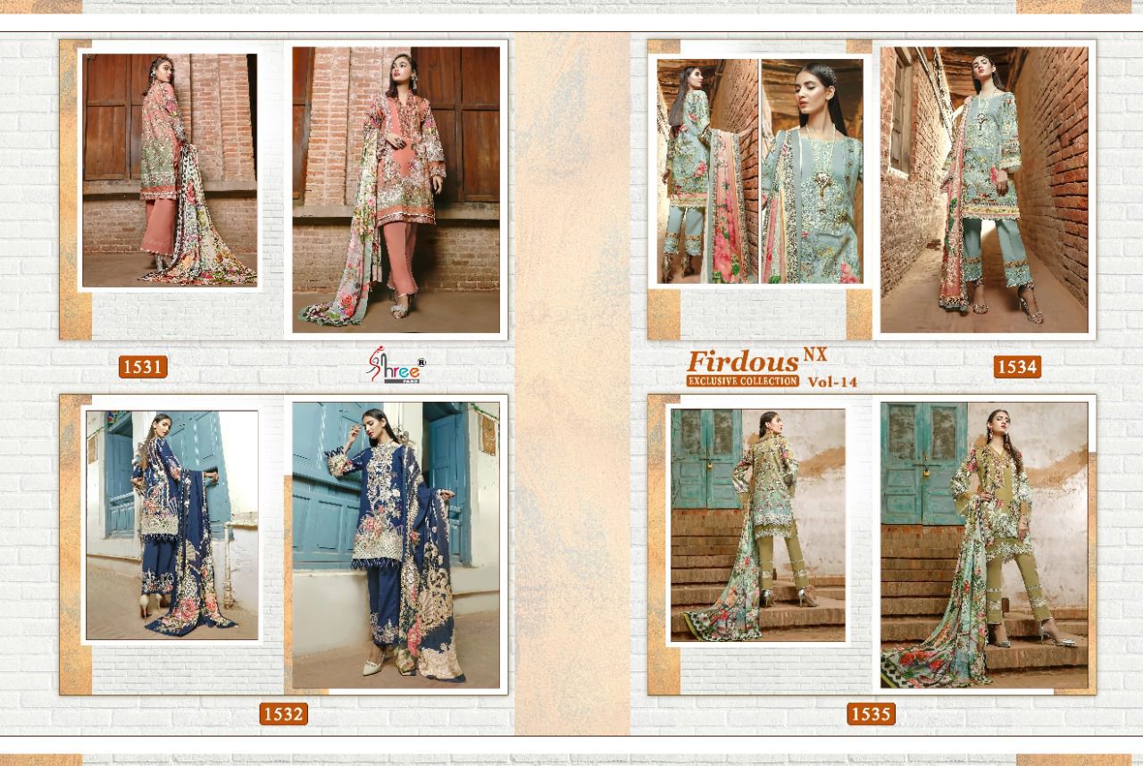 Firdous Exclusive Collection Vol 14-Nx Shree Fabs Cotton Pakistani Salwar Suits