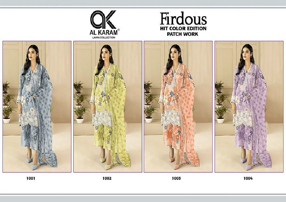 Firdous Hit Color Al Karam Soft Cotton Pakistani Patch Work Suits