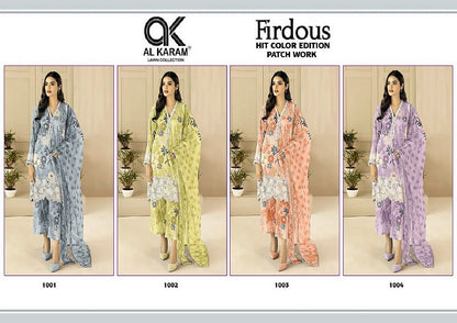 Firdous Hit Color Al Karam Soft Cotton Pakistani Patch Work Suits