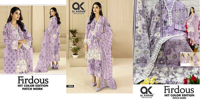 Firdous Hit Color Al Karam Soft Cotton Pakistani Patch Work Suits