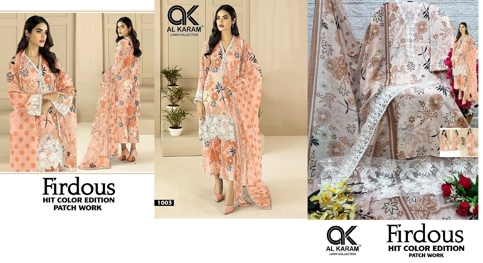 Firdous Hit Color Al Karam Soft Cotton Pakistani Patch Work Suits