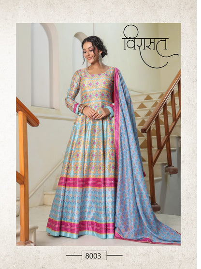 Flora Virasat Silk Gown Dupatta Set
