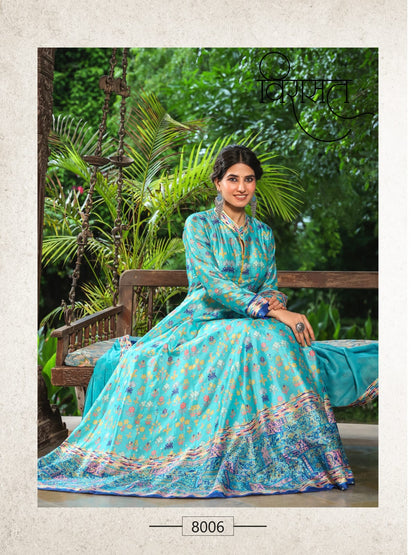 Flora Virasat Silk Gown Dupatta Set