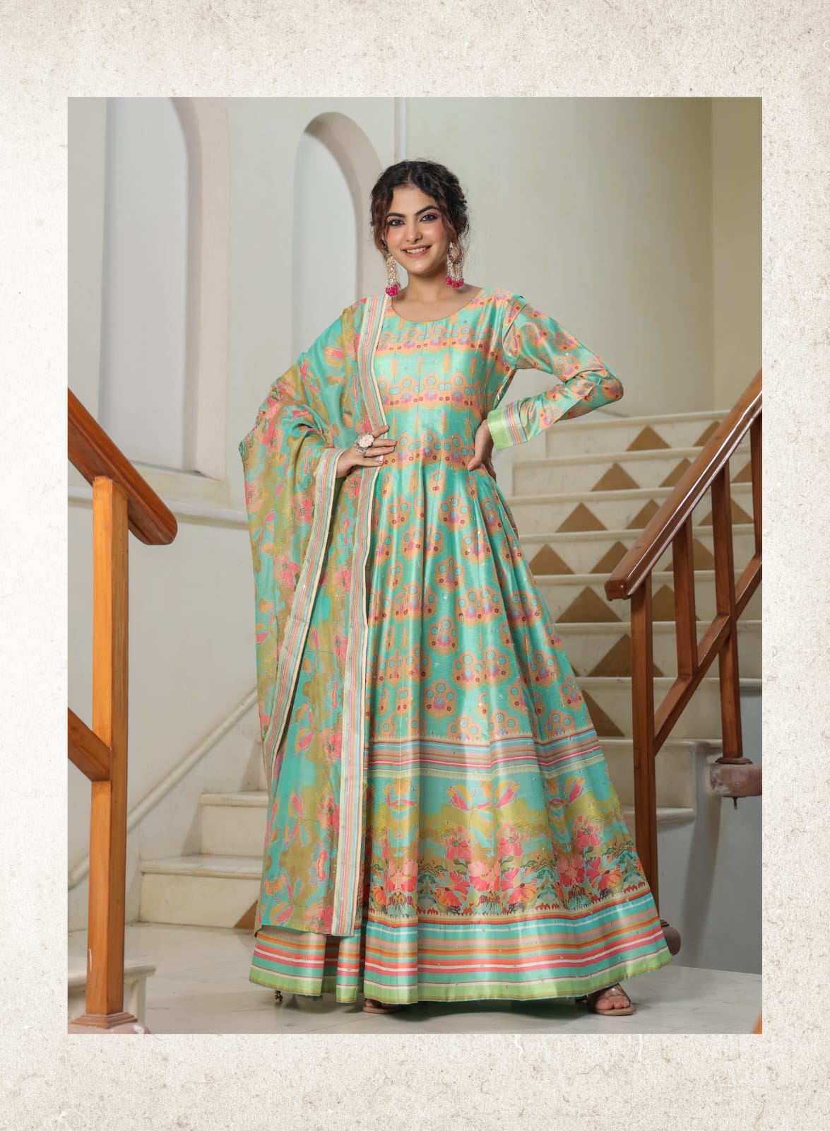 Flora Virasat Silk Gown Dupatta Set