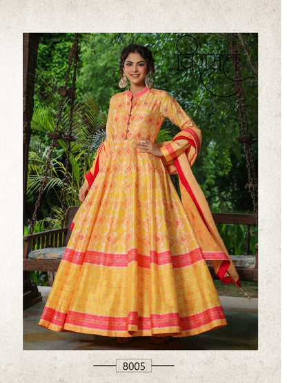 Flora Virasat Silk Gown Dupatta Set