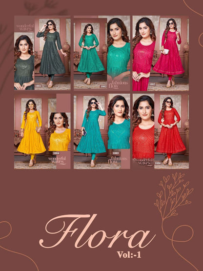 Flora Vol 1 Kavinay Rayon Anarkali Kurtis