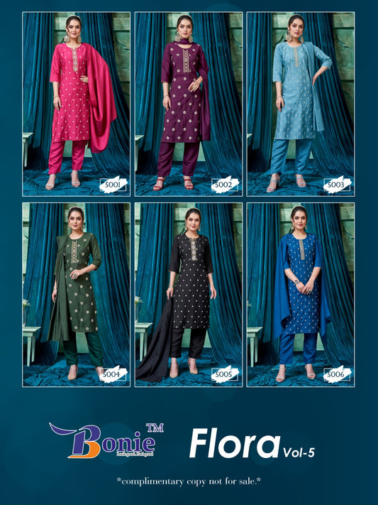 Flora Vol 5 Bonie Silk Readymade Pant Style Suits