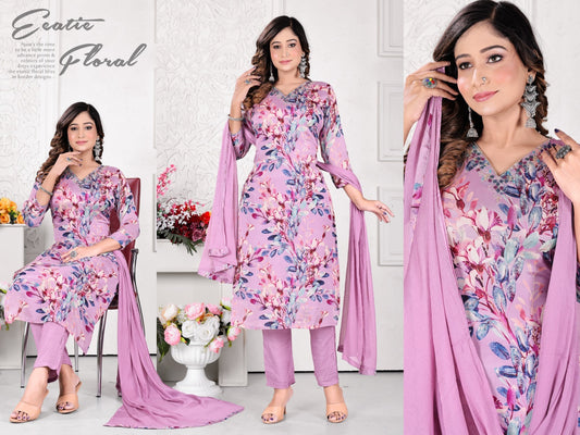 Floral Biljal Chinon Readymade Pant Style Suits