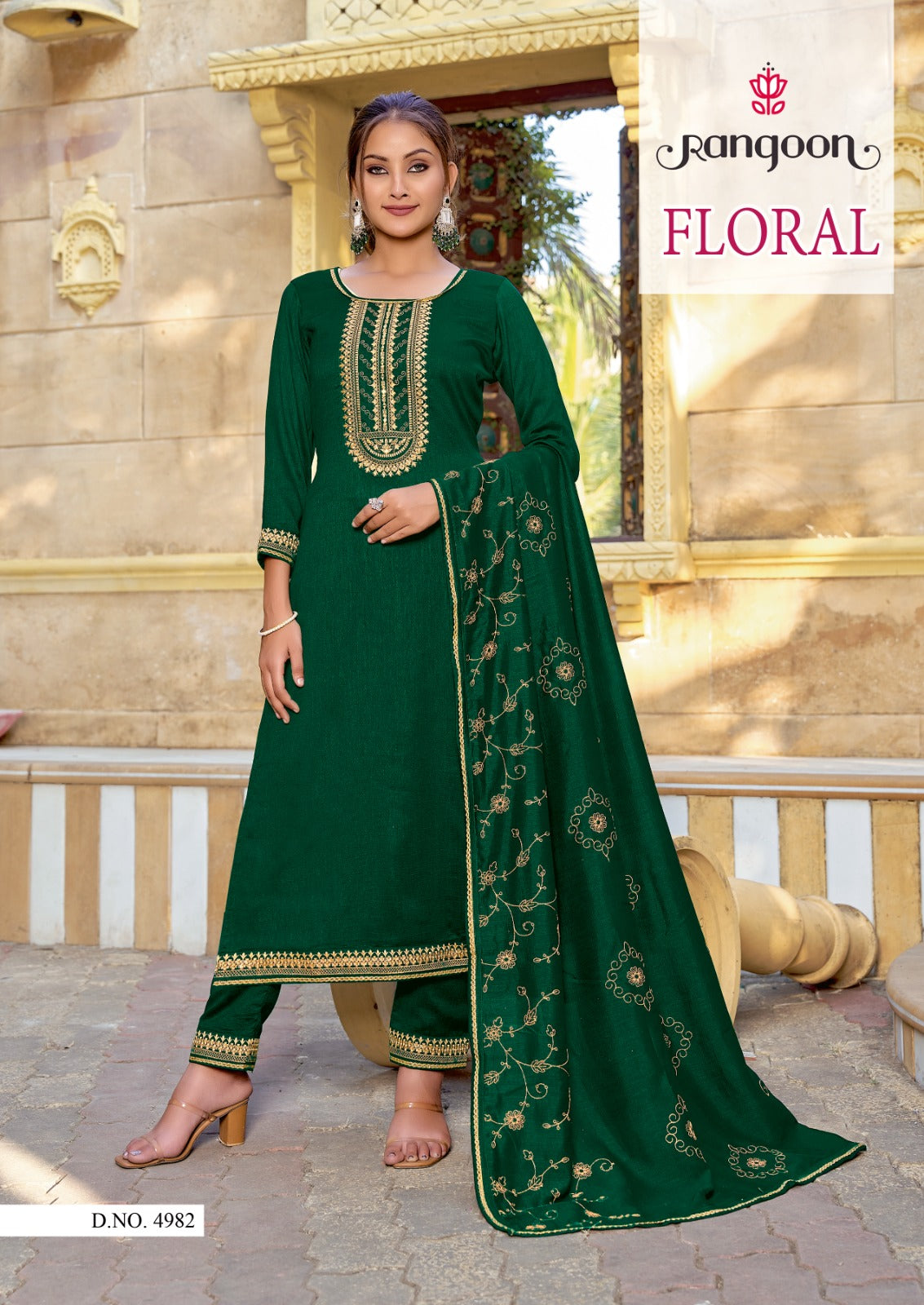 Floral Rangoon Silk Readymade Pant Style Suits