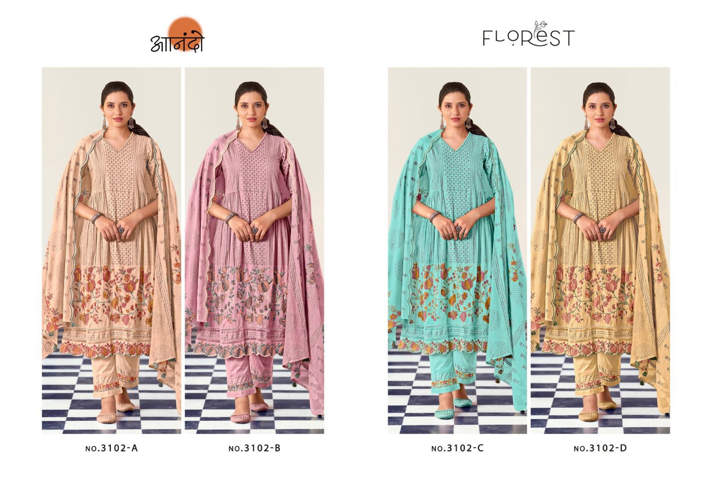 Florest Anando Jaam Satin Pant Style Suits