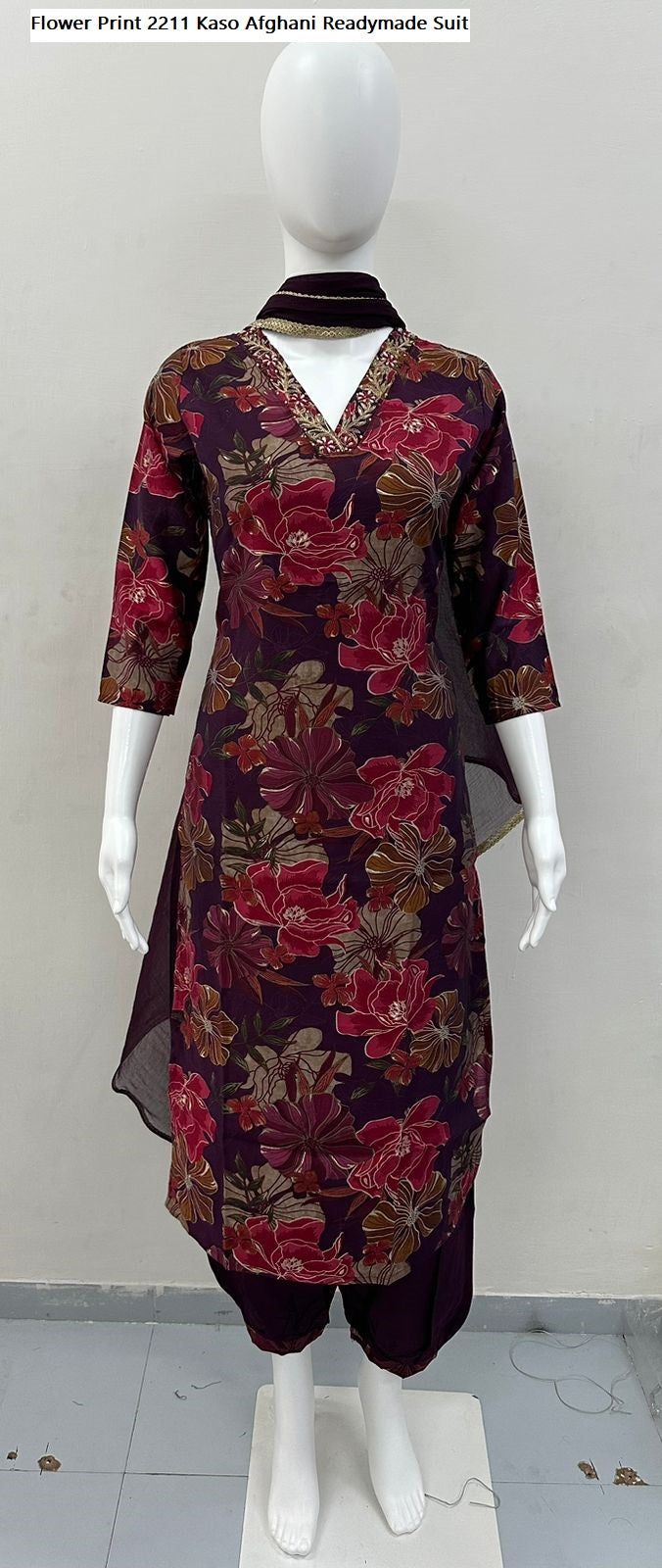 Flower Print 2211 Kaso Modal Silk Afghani Readymade Suit