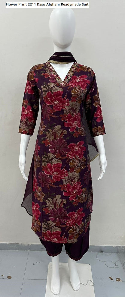 Flower Print 2211 Kaso Modal Silk Afghani Readymade Suit