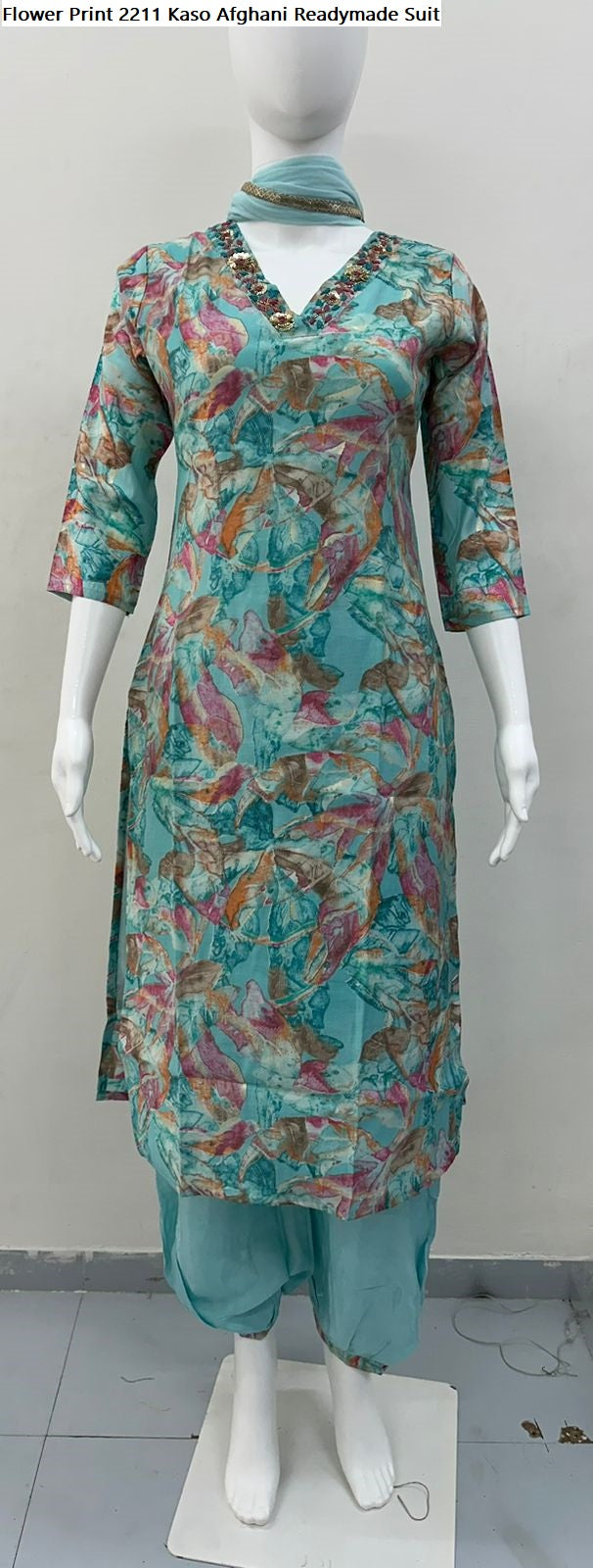 Flower Print 2211 Kaso Modal Silk Afghani Readymade Suit