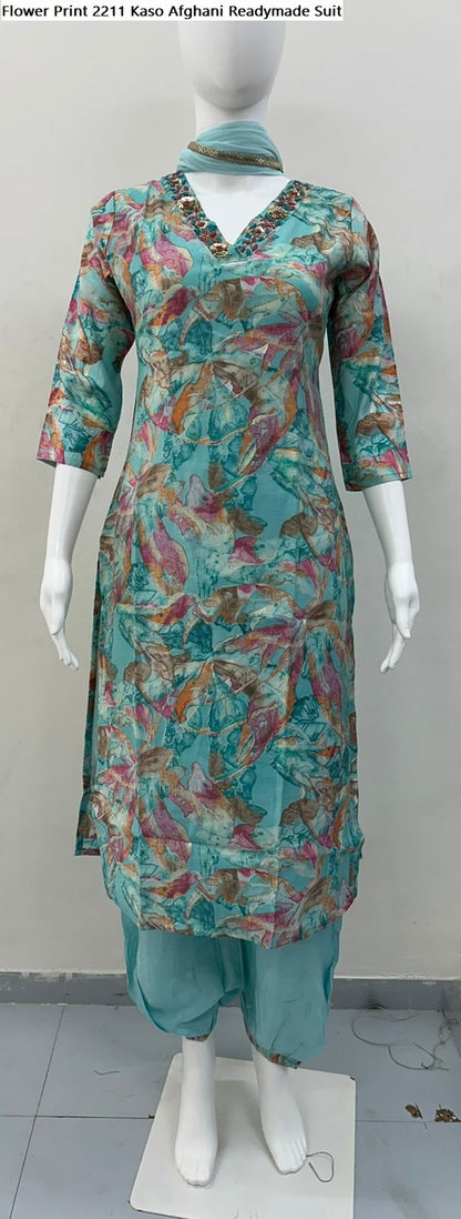 Flower Print 2211 Kaso Modal Silk Afghani Readymade Suit