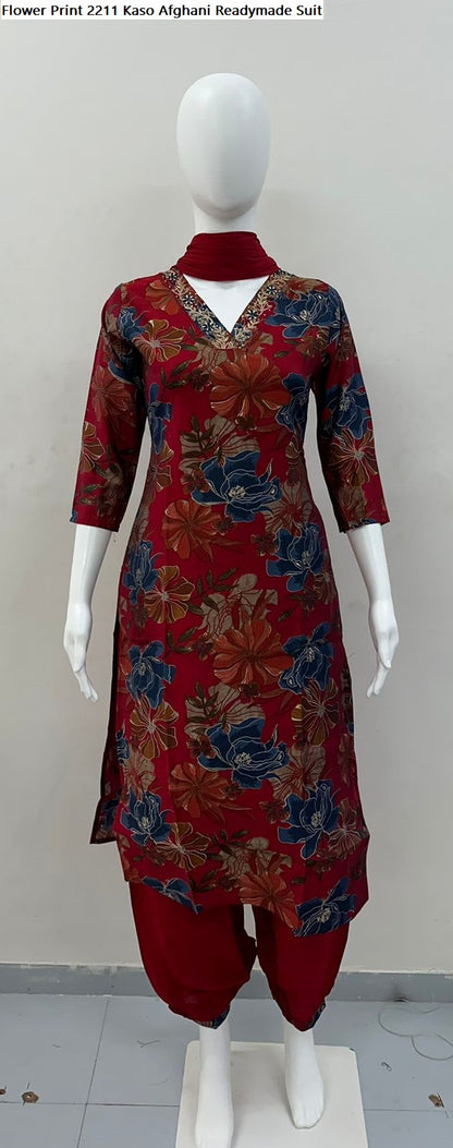Flower Print 2211 Kaso Modal Silk Afghani Readymade Suit