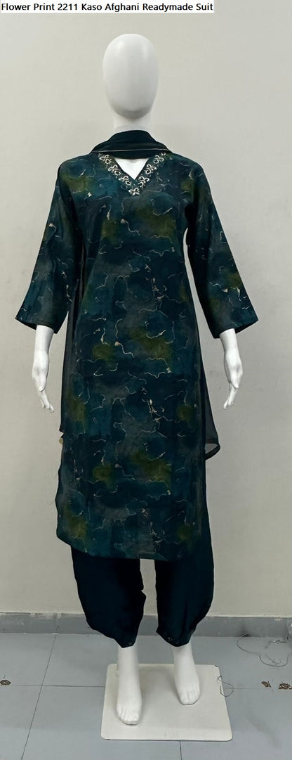 Flower Print 2211 Kaso Modal Silk Afghani Readymade Suit