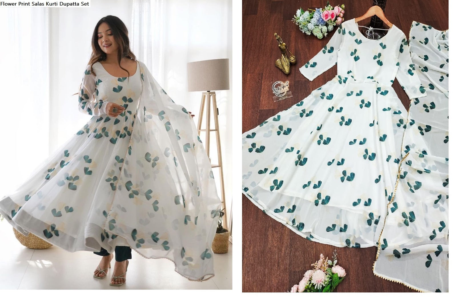 Flower Print Salas Georgette Kurti Dupatta Set