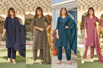 Four Colours-0302 Rangjyot Roman Silk Readymade Pant Style Suits