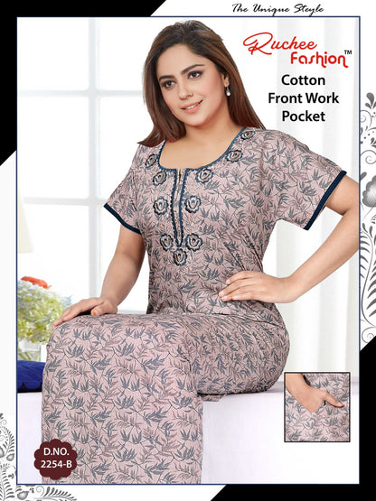 Front Work-1302 Ruchee Fashion Cotton Night Gowns