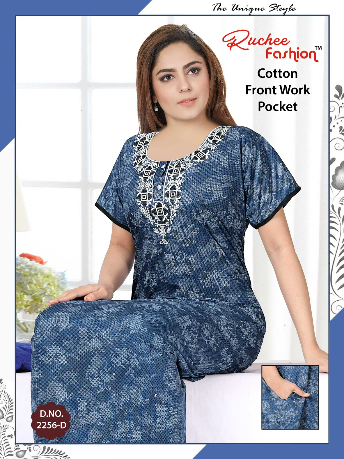 Front Work-1302 Ruchee Fashion Cotton Night Gowns