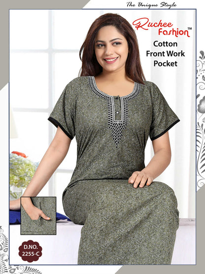 Front Work-1302 Ruchee Fashion Cotton Night Gowns