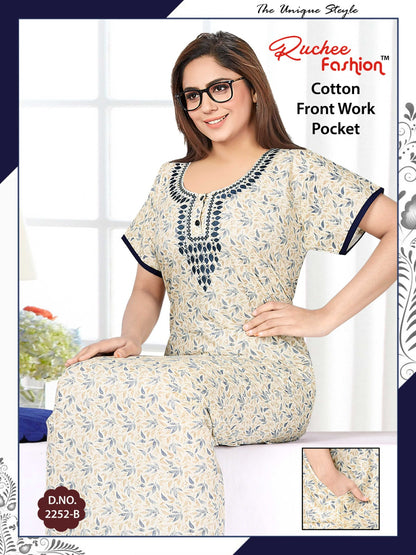 Front Work-1302 Ruchee Fashion Cotton Night Gowns