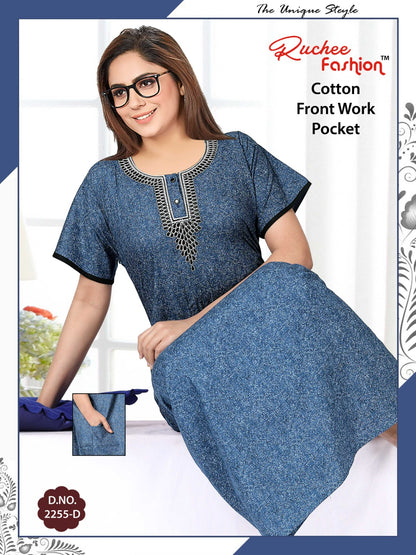 Front Work-1302 Ruchee Fashion Cotton Night Gowns