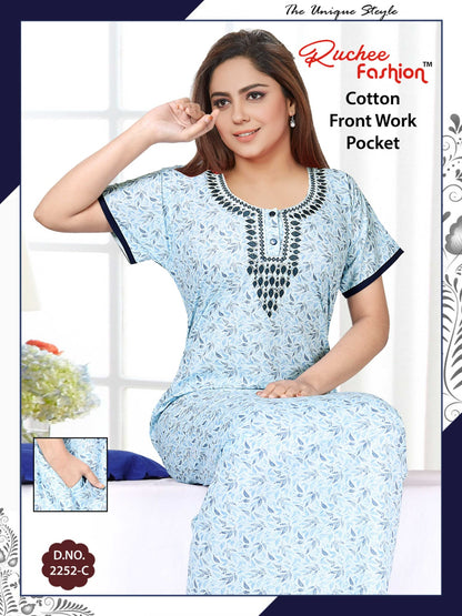 Front Work-1302 Ruchee Fashion Cotton Night Gowns