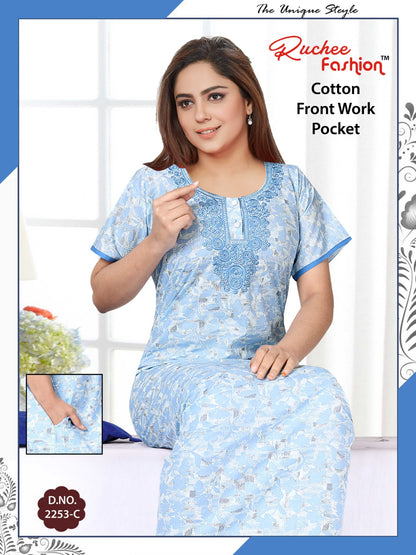 Front Work-1302 Ruchee Fashion Cotton Night Gowns