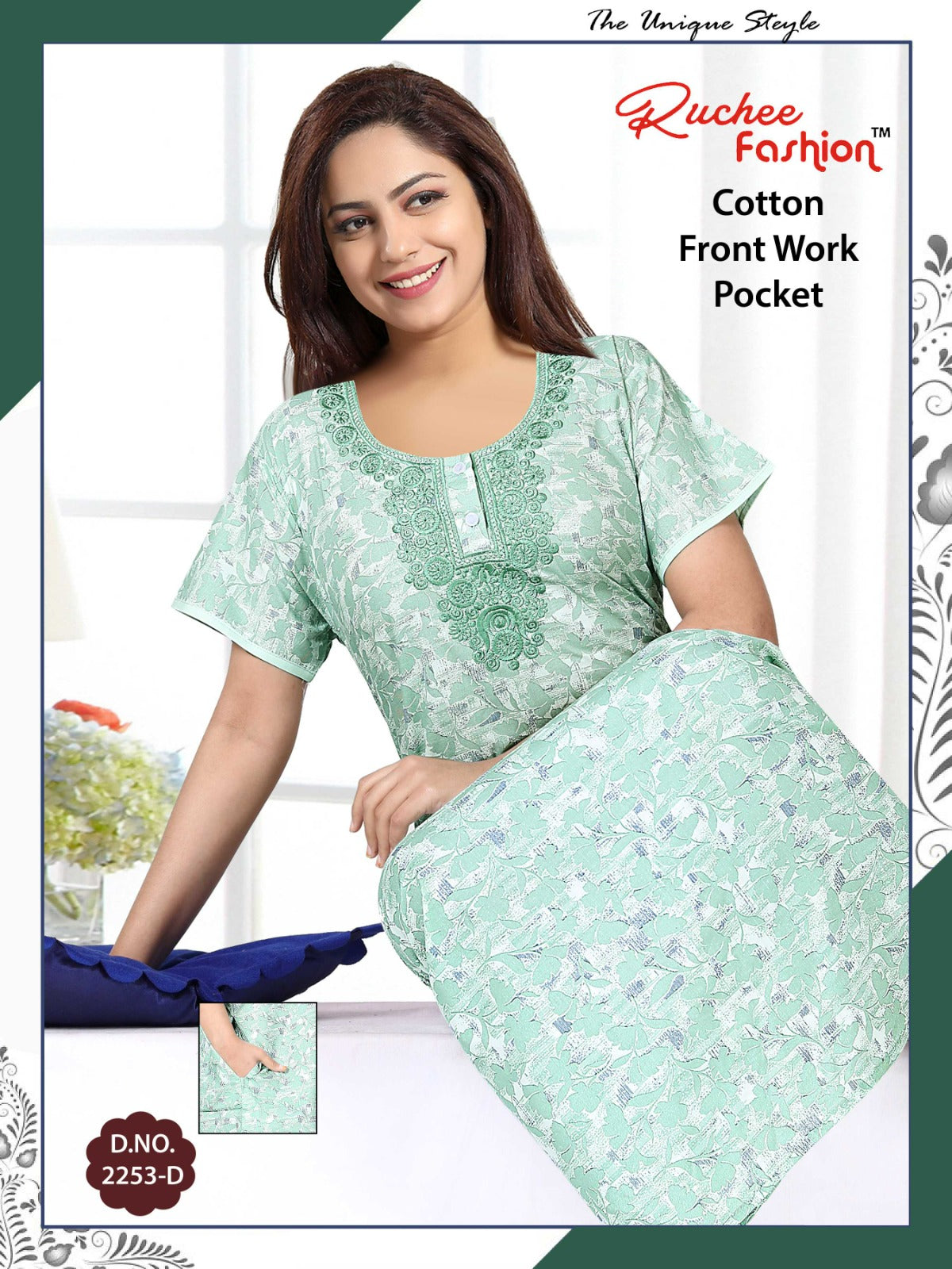 Front Work-1302 Ruchee Fashion Cotton Night Gowns