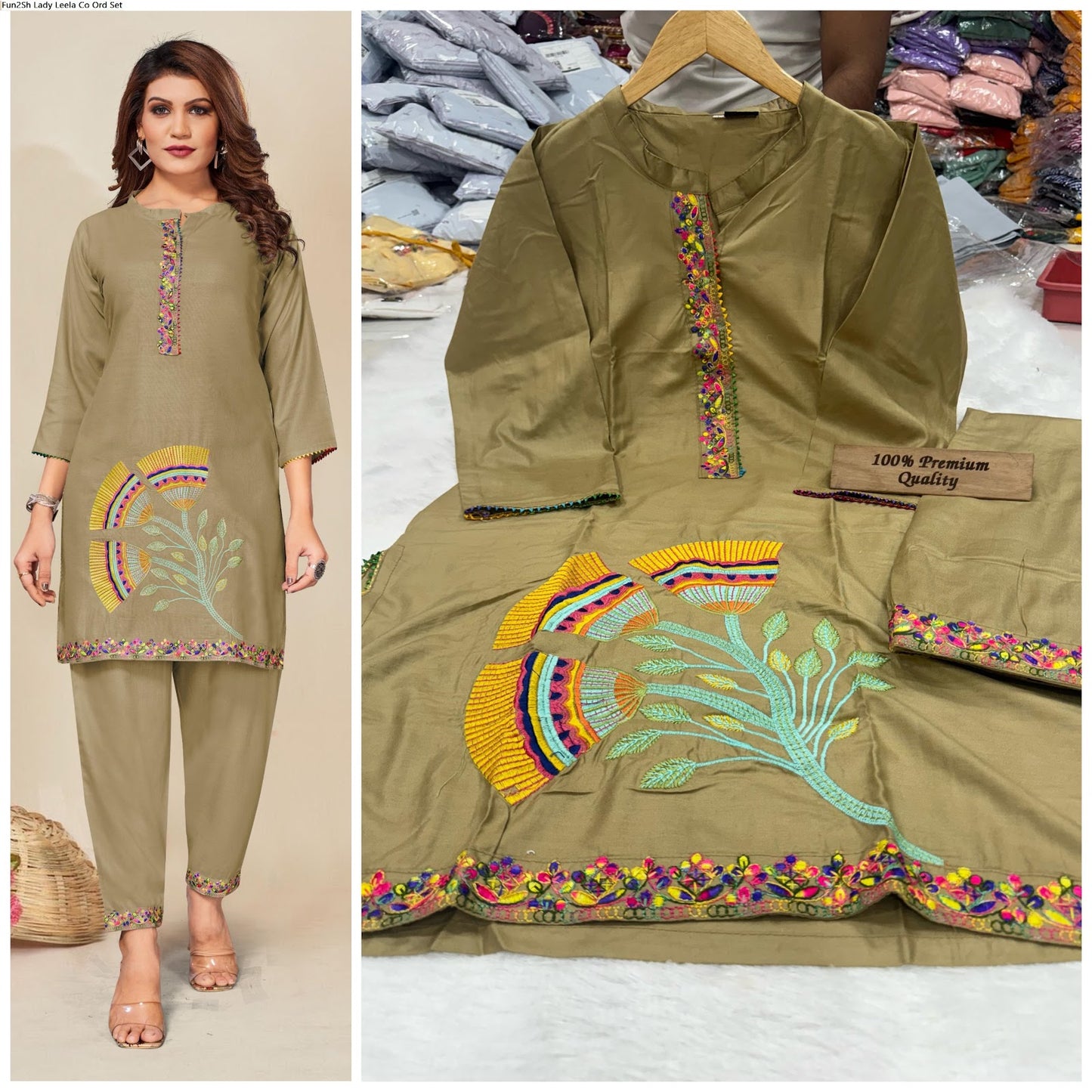 Fun2Sh Lady Leela Rayon Cotton Co Ord Set