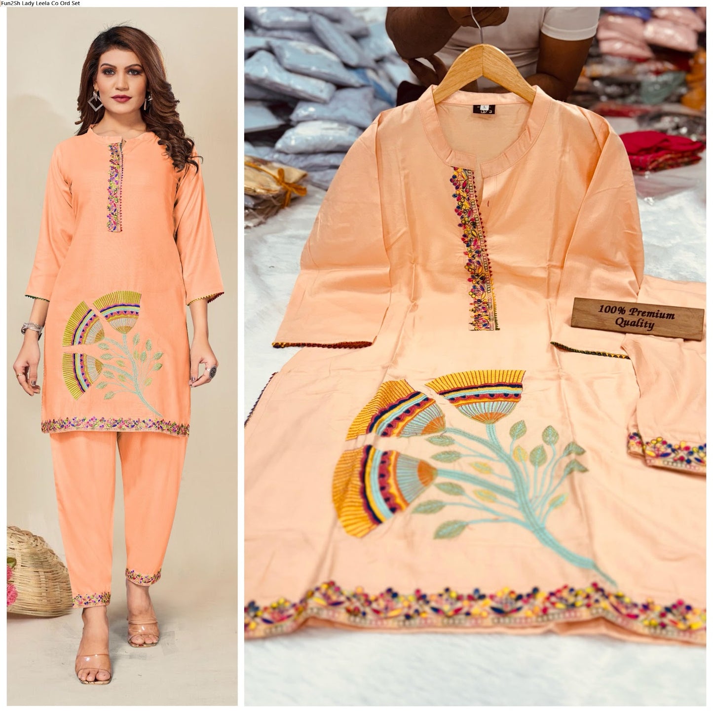 Fun2Sh Lady Leela Rayon Cotton Co Ord Set