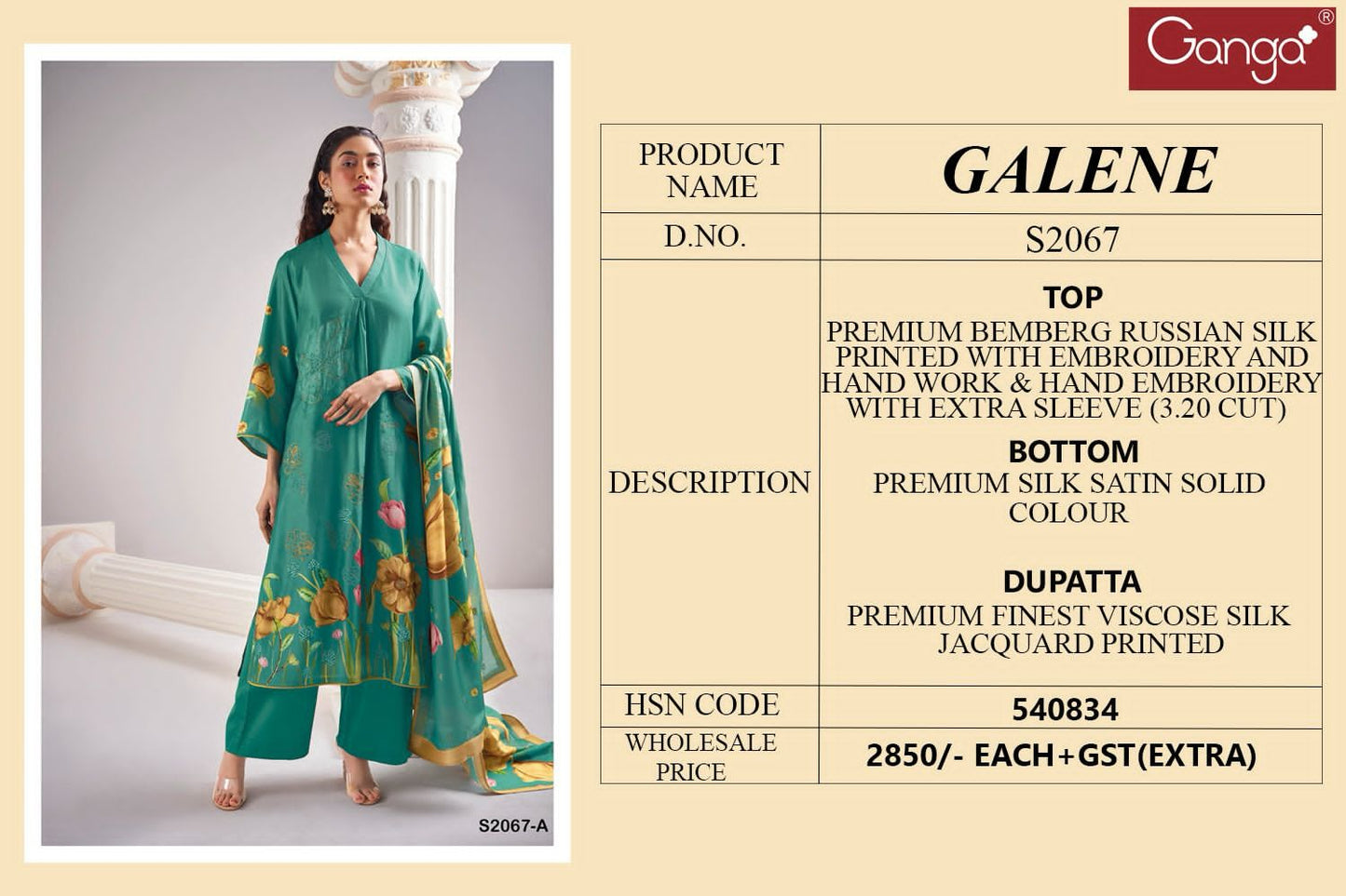 Galene 2067 Ganga Russian Silk Plazzo Style Suits