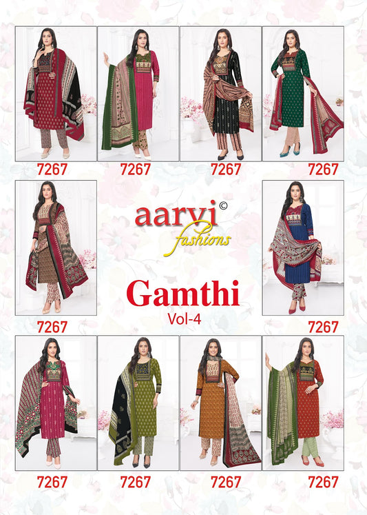 Gamthi Vol 4 Aarvi Fashions Cambric Cotton Readymade Pant Style Suits