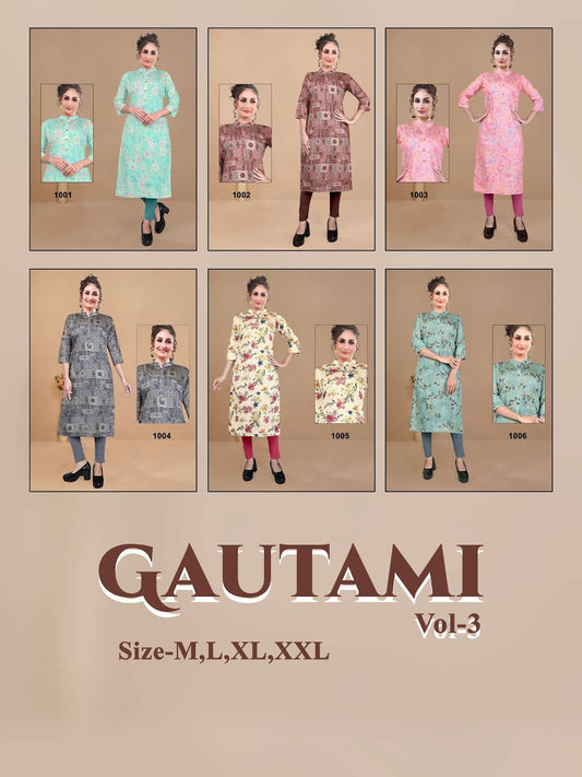 Gautami Vol 3 Kavinay Rayon Knee Length Kurtis