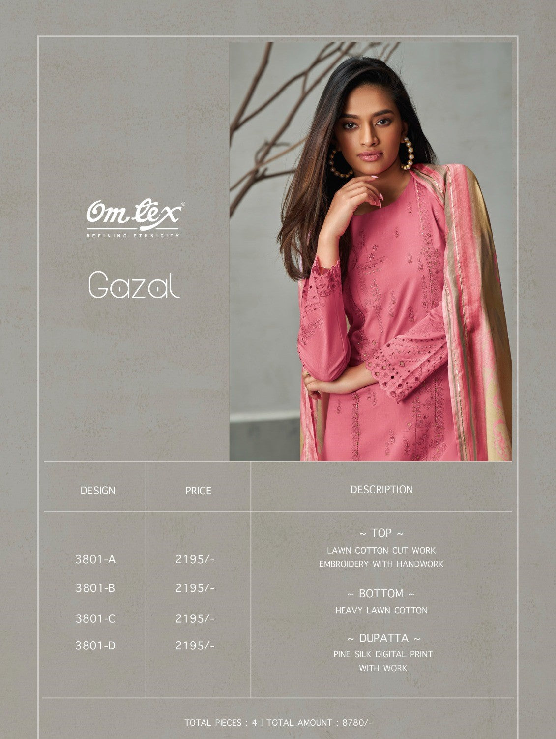 Gazal Omtex Lawn Cotton Plazzo Style Suits