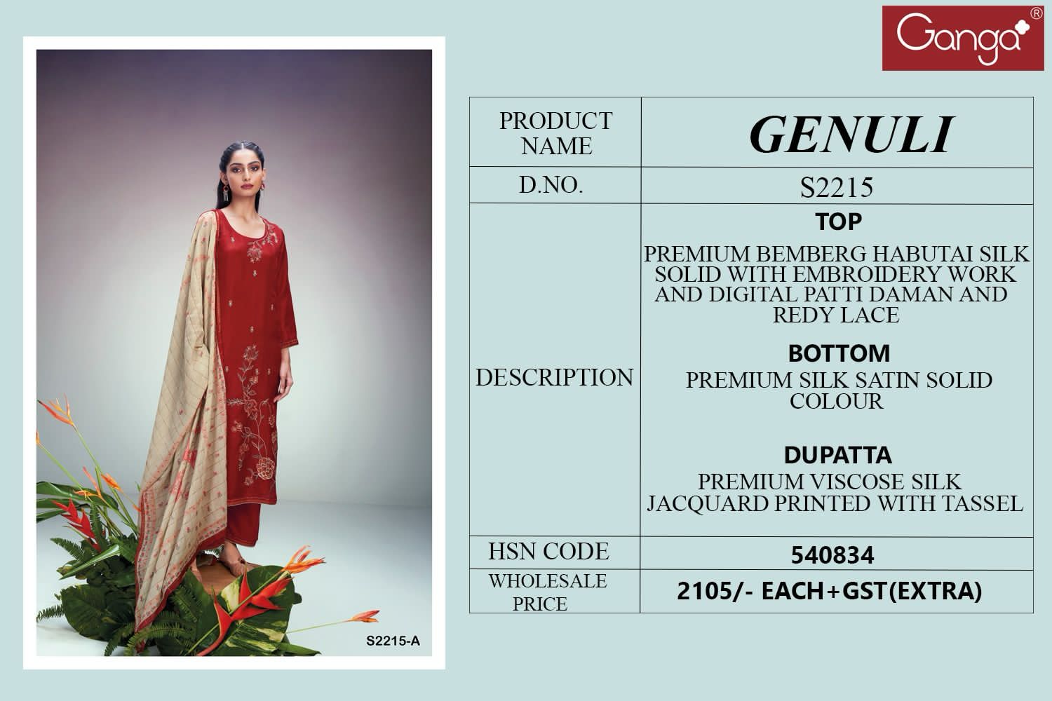 Genuli 2215 Ganga Habutai Silk Plazzo Style Suits