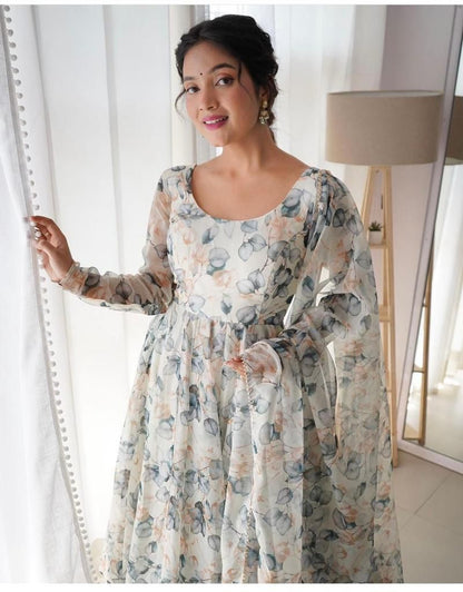 Georgette 211023 Gangour Fancy Gown Dupatta Set