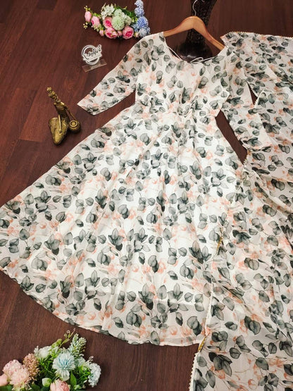 Georgette 211023 Gangour Fancy Gown Dupatta Set