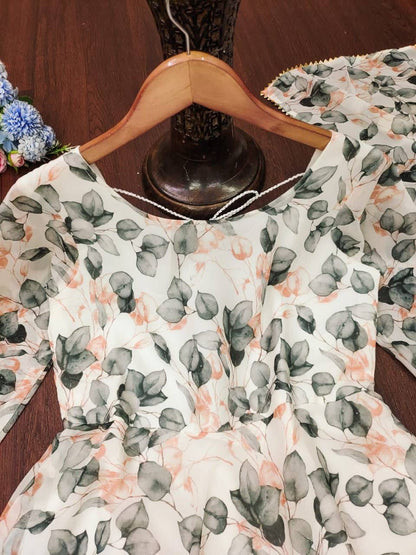 Georgette 211023 Gangour Fancy Gown Dupatta Set