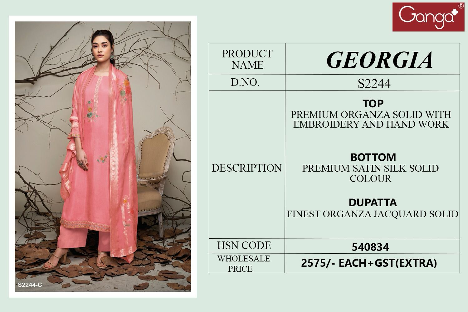 Georgia 2244 Ganga Organza Plazzo Style Suits