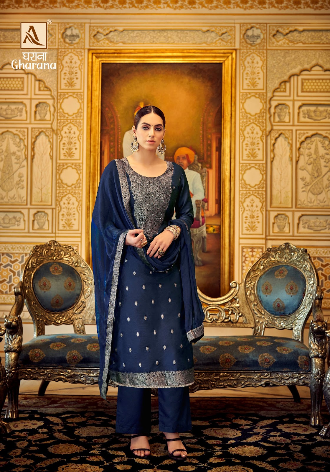 Gharana Alok Dola Jacquard Plazzo Style Suits