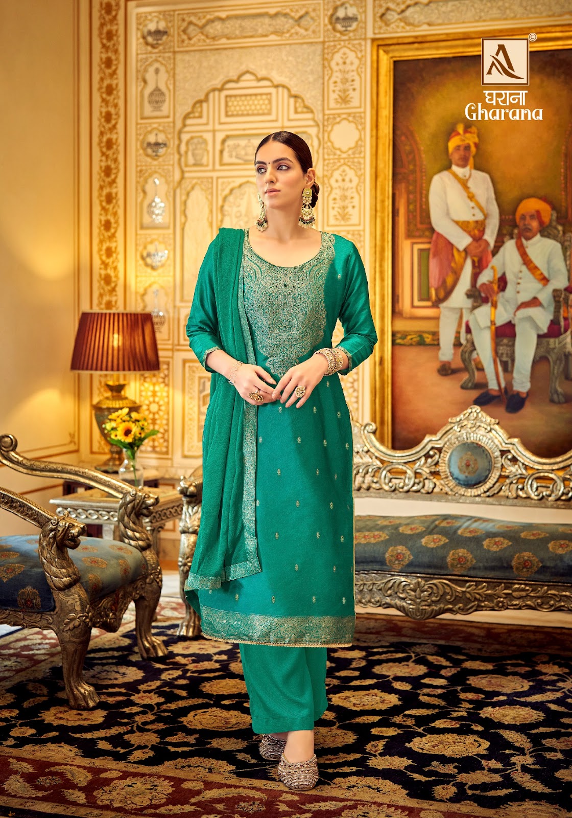 Gharana Alok Dola Jacquard Plazzo Style Suits