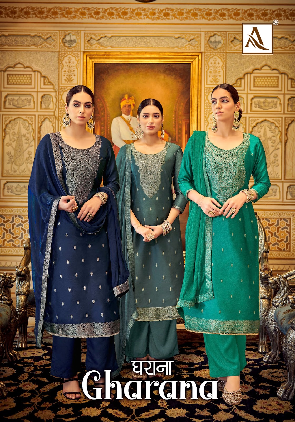 Gharana Alok Dola Jacquard Plazzo Style Suits