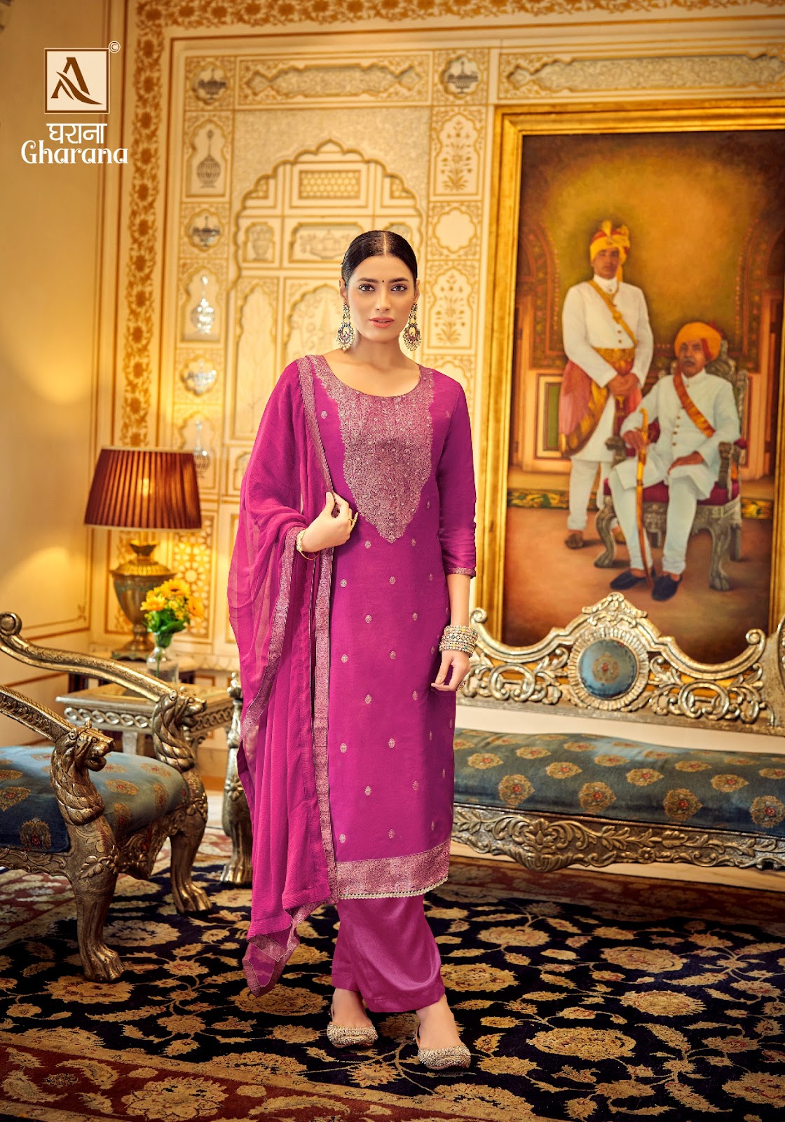 Gharana Alok Dola Jacquard Plazzo Style Suits