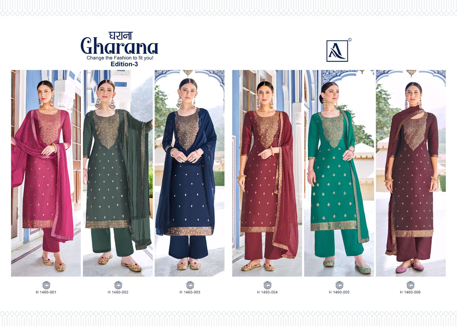 Gharana Edition 3 Alok Dola Jacquard Plazzo Style Suits