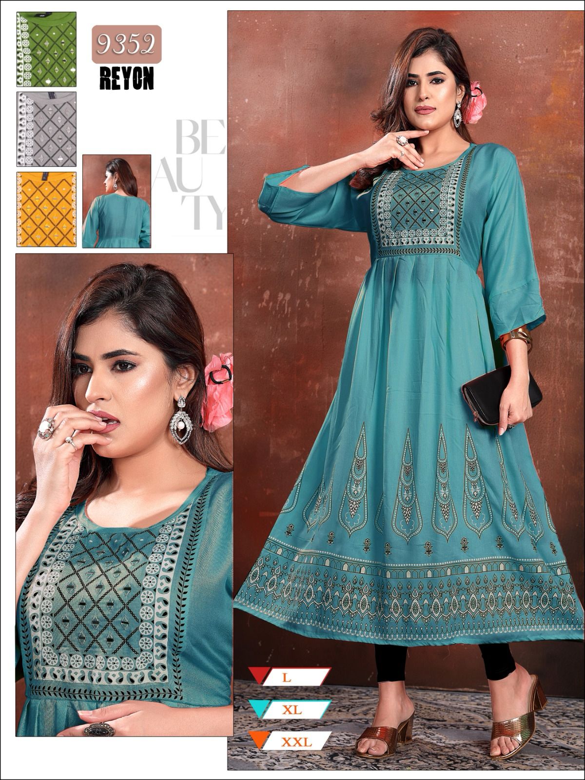 Glass Work 0512 Mmc Rayon Long Kurtis