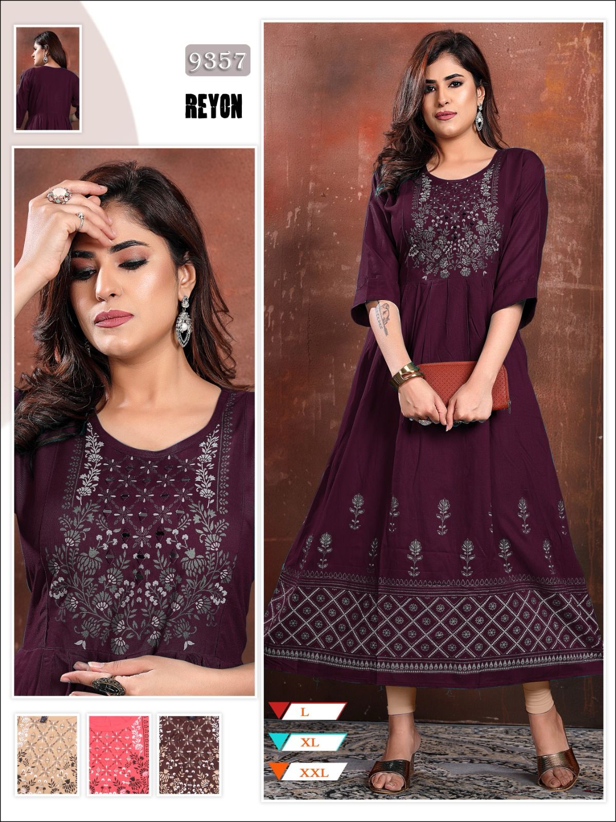 Glass Work 0512 Mmc Rayon Long Kurtis