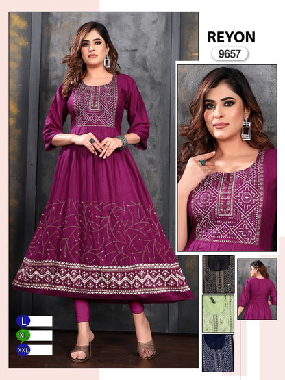 Glass Work 0512 Mmc Rayon Long Kurtis